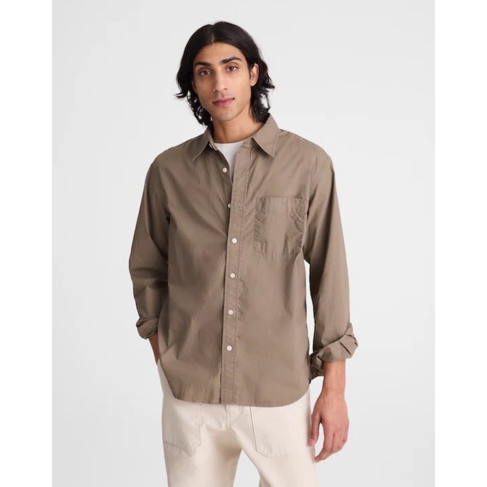 Madewell Men's Button-Up Shirt in Crisp Poplin Dark Driftwood Brown NZ218 Medium